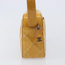 CHANEL Matelasse Shoulder Bag Patent leather Yellow Silver CC Auth bs37322-5