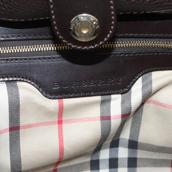 BURBERRY Tote Bag Leather Brown Gold Auth bs37327