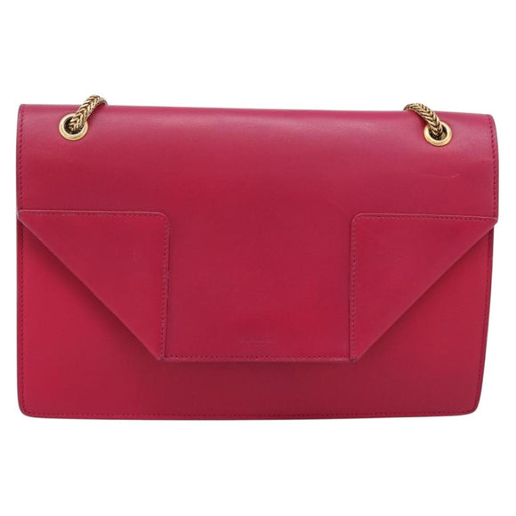 SAINT LAURENT Chain Shoulder Bag Leather Pink Gold Auth bs37328