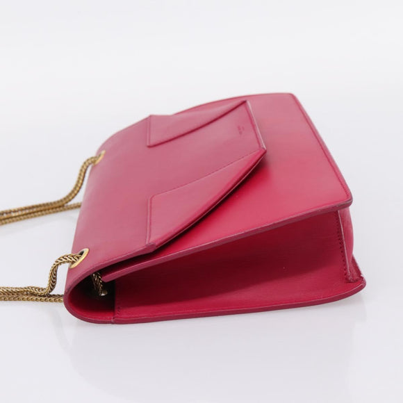 SAINT LAURENT Chain Shoulder Bag Leather Pink Gold Auth bs37328