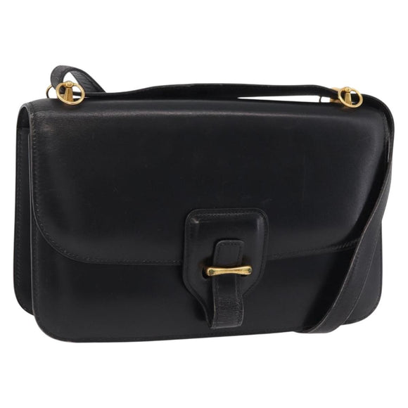 HERMES Dolly Shoulder Bag Leather Black Gold Auth bs37332