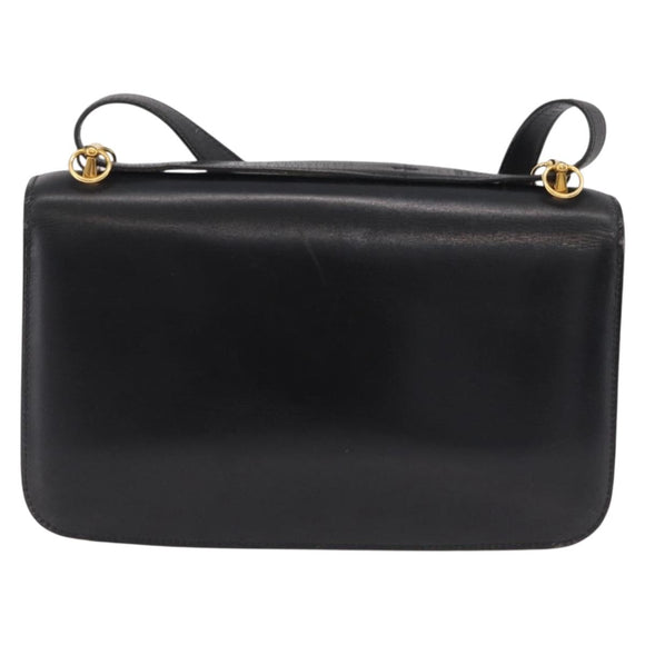 HERMES Dolly Shoulder Bag Leather Black Gold Auth bs37332