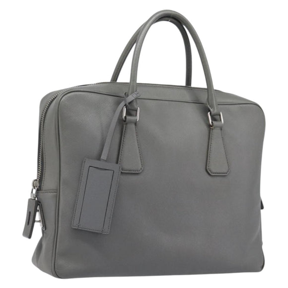 PRADA Business Bag Saffiano leather Gray Silver Auth bs37335A