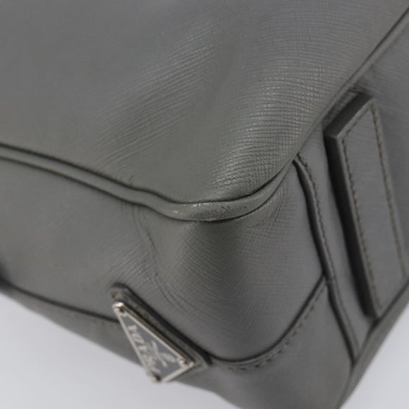 PRADA Business Bag Saffiano leather Gray Silver Auth bs37335A