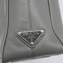 PRADA Business Bag Saffiano leather Gray Silver Auth bs37335A-17