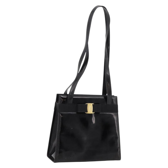 Salvatore Ferragamo Vala Tote Bag Patent leather Black Gold Auth bs37336