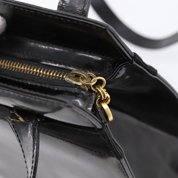 Salvatore Ferragamo Vala Tote Bag Patent leather Black Gold Auth bs37336
