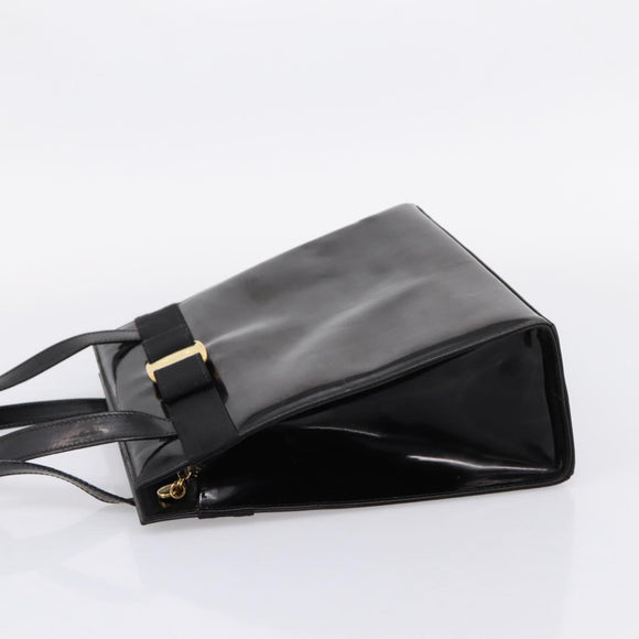 Salvatore Ferragamo Vala Tote Bag Patent leather Black Gold Auth bs37336