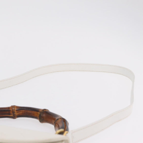 GUCCI Bamboo Hand Bag Leather 2way White Gold 000 2029 0633 Auth bs37338A