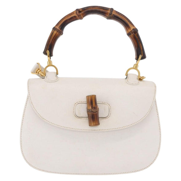 GUCCI Bamboo Hand Bag Leather 2way White Gold 000 2029 0633 Auth bs37338A