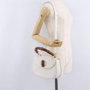 GUCCI Bamboo Hand Bag Leather 2way White Gold 000 2029 0633 Auth bs37338A-29