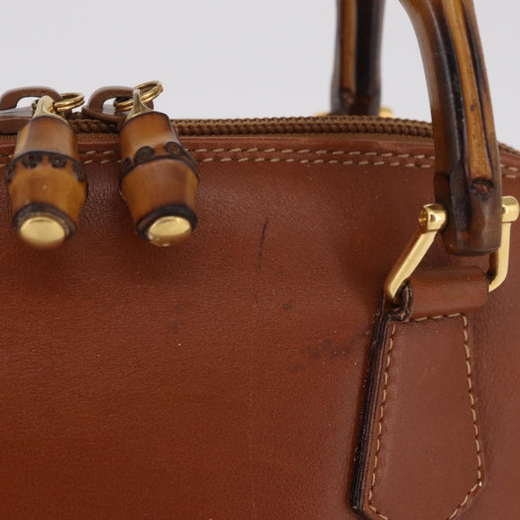 GUCCI Bamboo Hand Bag Leather Brown Gold 000 2058 0290 0 Auth bs37341