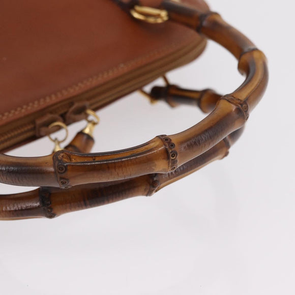 GUCCI Bamboo Hand Bag Leather Brown Gold 000 2058 0290 0 Auth bs37341