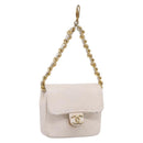 CHANEL Matelasse Charm Lamb Skin White Beige CC Auth bs37343-1