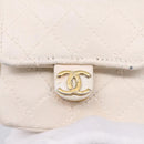 CHANEL Matelasse Charm Lamb Skin White Beige CC Auth bs37343-15