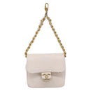 CHANEL Matelasse Charm Lamb Skin White Beige CC Auth bs37343-2