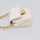 CHANEL Matelasse Charm Lamb Skin White Beige CC Auth bs37343-4