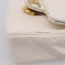 CHANEL Matelasse Charm Lamb Skin White Beige CC Auth bs37343-6