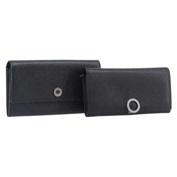 BVLGARI Long Wallet Leather 2 Set Black Auth bs37356