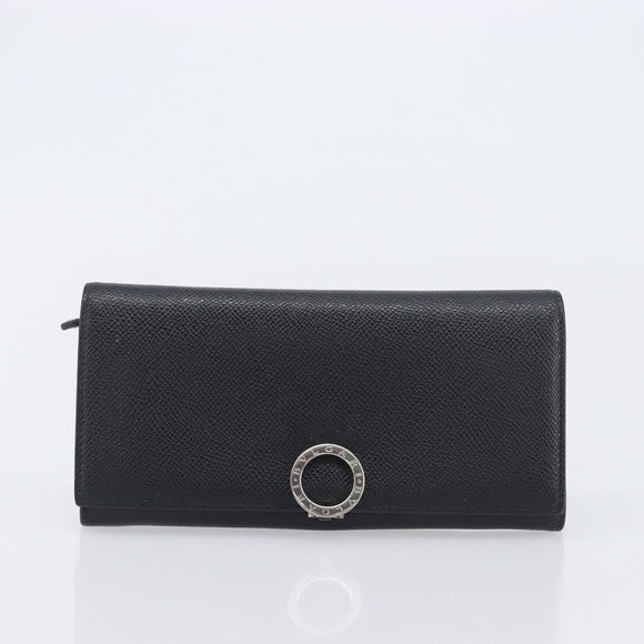 BVLGARI Long Wallet Leather 2 Set Black Auth bs37356