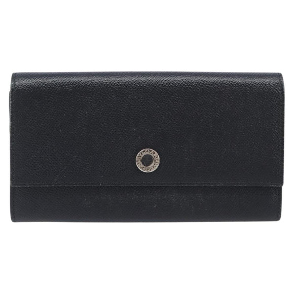 BVLGARI Long Wallet Leather 2 Set Black Auth bs37356