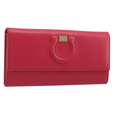 Salvatore Ferragamo Gancini Long Wallet Leather Pink Gold Auth bs37358V