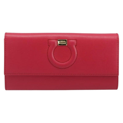 Salvatore Ferragamo Gancini Long Wallet Leather Pink Gold Auth bs37358V - 0