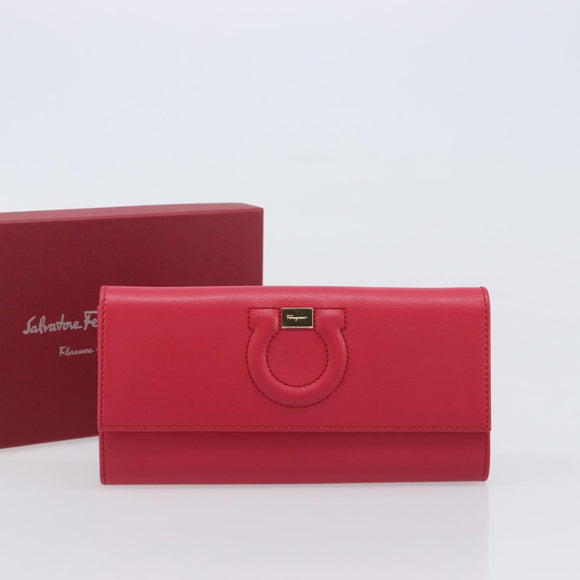 Salvatore Ferragamo Gancini Long Wallet Leather Pink Gold Auth bs37358V