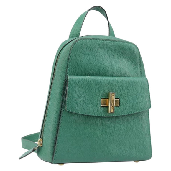 CELINE Backpack Leather Green Gold Auth bs37368