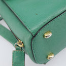 CELINE Backpack Leather Green Gold Auth bs37368-18