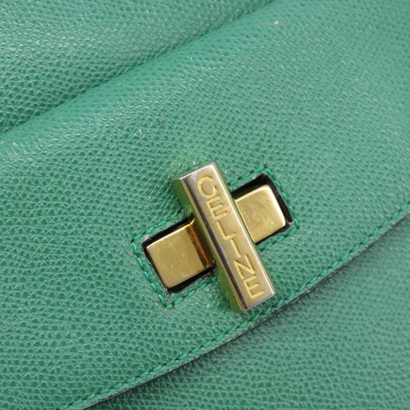 CELINE Backpack Leather Green Gold Auth bs37368