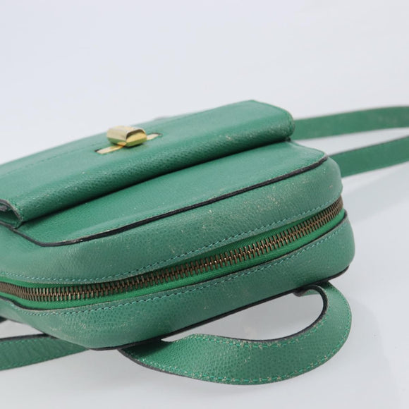 CELINE Backpack Leather Green Gold Auth bs37368
