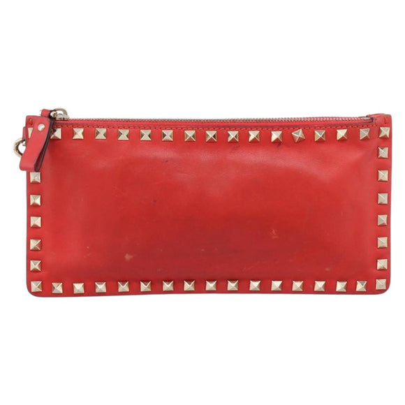 VALENTINO Clutch Bag Leather Black Gold Auth bs37371