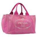 PRADA Canapa MM Hand Bag Canvas Pink Gold Auth bs37373-1