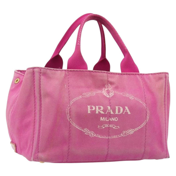 PRADA Canapa MM Hand Bag Canvas Pink Gold Auth bs37373
