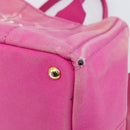 PRADA Canapa MM Hand Bag Canvas Pink Gold Auth bs37373-16
