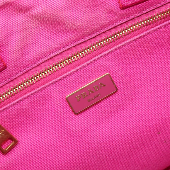 PRADA Canapa MM Hand Bag Canvas Pink Gold Auth bs37373