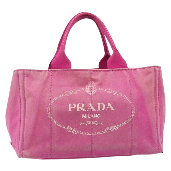 PRADA Canapa MM Hand Bag Canvas Pink Gold Auth bs37373