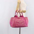 PRADA Canapa MM Hand Bag Canvas Pink Gold Auth bs37373-28