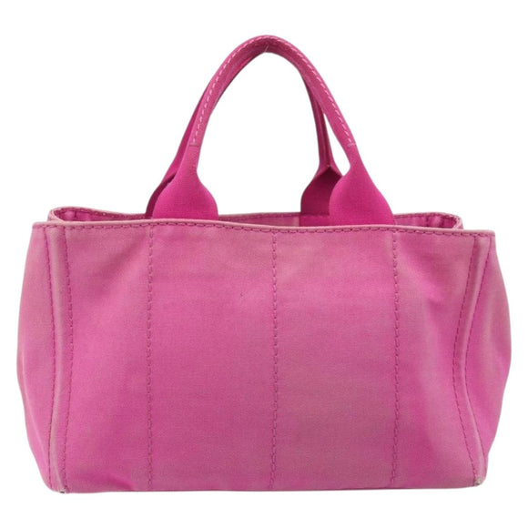 PRADA Canapa MM Hand Bag Canvas Pink Gold Auth bs37373