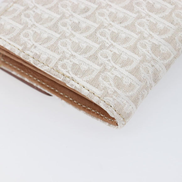 Christian Dior Trotter Canvas Long Wallet White Silver Auth bs37382V