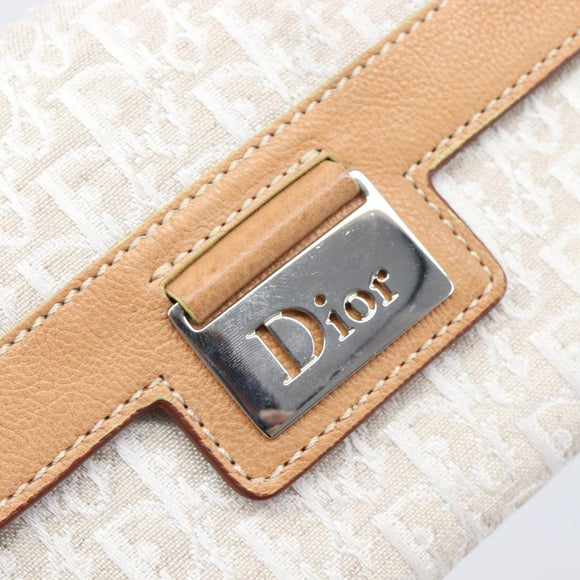 Christian Dior Trotter Canvas Long Wallet White Silver Auth bs37382V