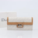 Christian Dior Trotter Canvas Long Wallet White Silver Auth bs37382V-12