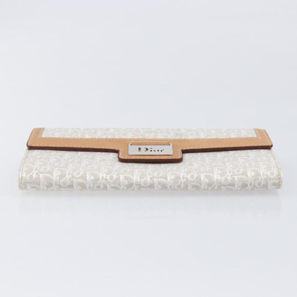 Christian Dior Trotter Canvas Long Wallet White Silver Auth bs37382V