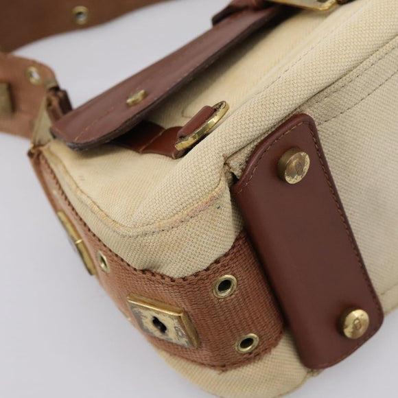 Christian Dior Street Chic Shoulder Bag Canvas Beige Gold Auth bs37384