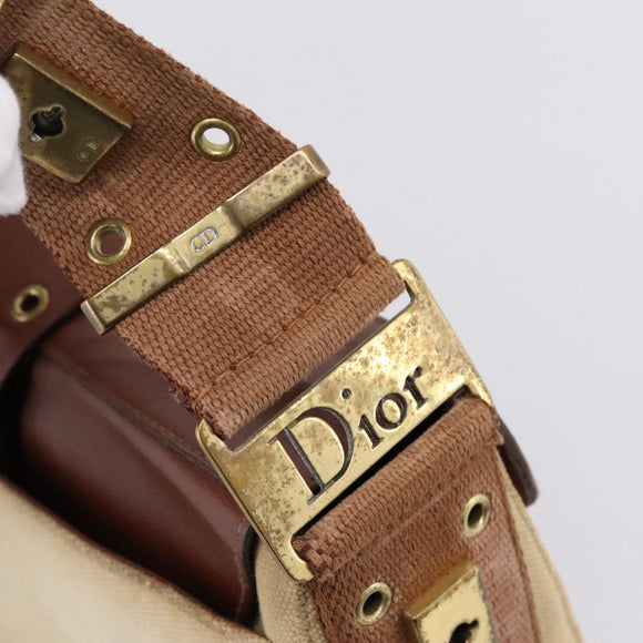 Christian Dior Street Chic Shoulder Bag Canvas Beige Gold Auth bs37384