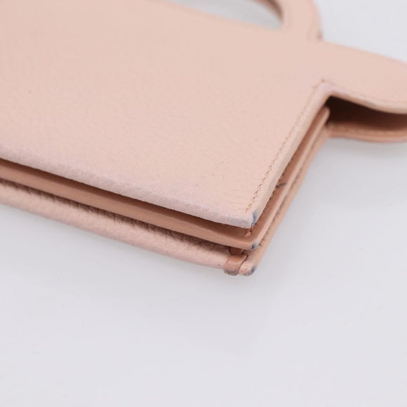 FENDI Peek A Boo Selleria Card Case Leather Pink Silver Auth bs37387M