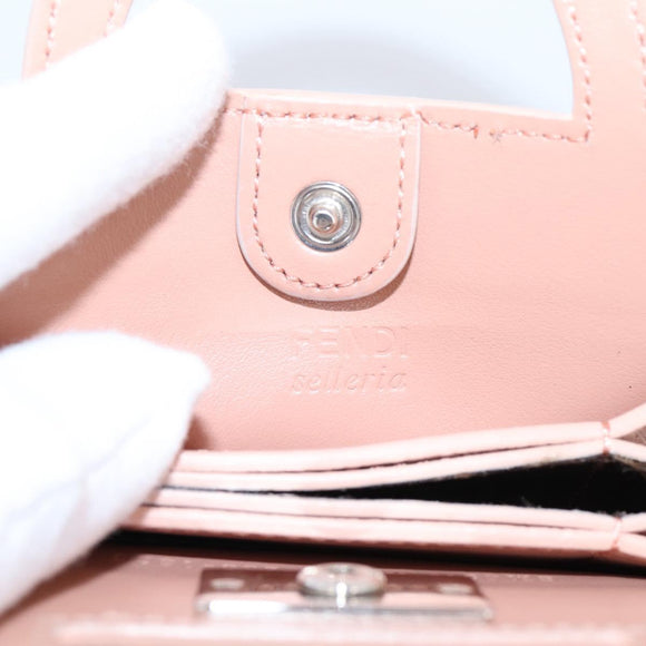 FENDI Peek A Boo Selleria Card Case Leather Pink Silver Auth bs37387M