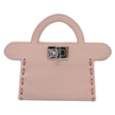 FENDI Peek A Boo Selleria Card Case Leather Pink Silver Auth bs37387M-13
