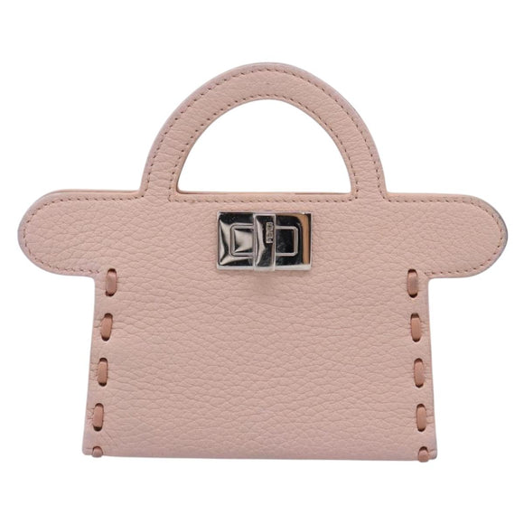 FENDI Peek A Boo Selleria Card Case Leather Pink Silver Auth bs37387M